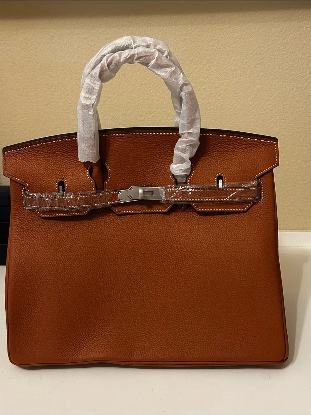 35cm Silver on Gold Top handle Leather Satchel BK Style